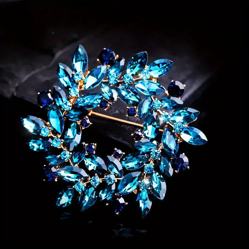 SKEDS High-end Women  Exquisite Crystal Flower Badges Pin Fashion Creative Luxury Rhinestone Shining Brooch Corsages