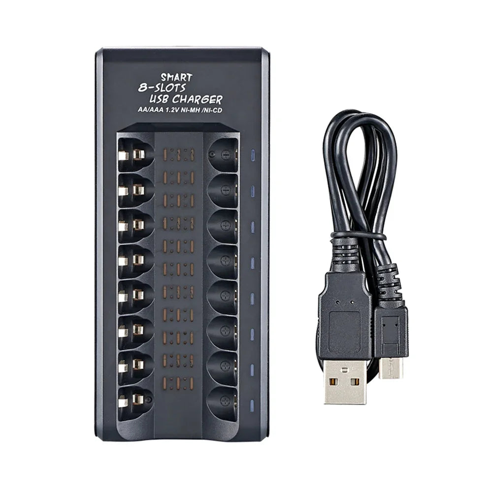 USB Output 8 Slots Fast Charging Short Circuit Protection for 1.2V NiMH AAA/AA Batteries Charger Rechargeable Battery Charger