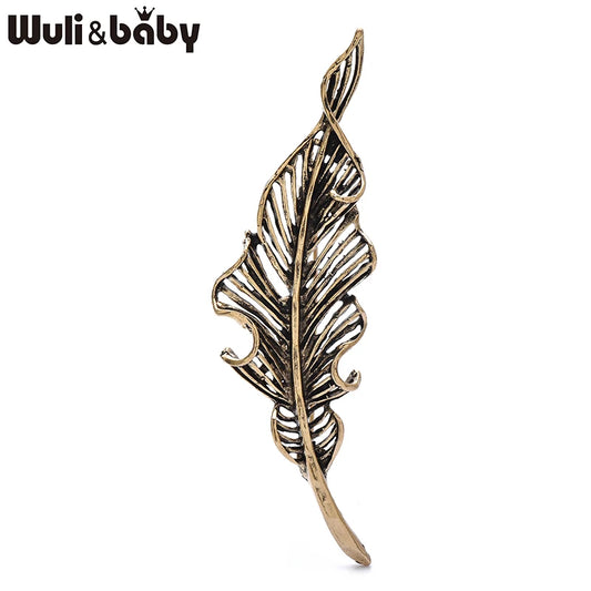 Wuli&baby Vintage Leaf Brooches For Women Unisex Simple Alloy Feather Plants  Party Office Brooch Pin Gifts