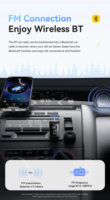 Essager Wireless Bluetooth 5.4 Car Adapter FM Transmitter Adapter Auto Connection Audio Receiver Auto Stereo Mic Car Adapter