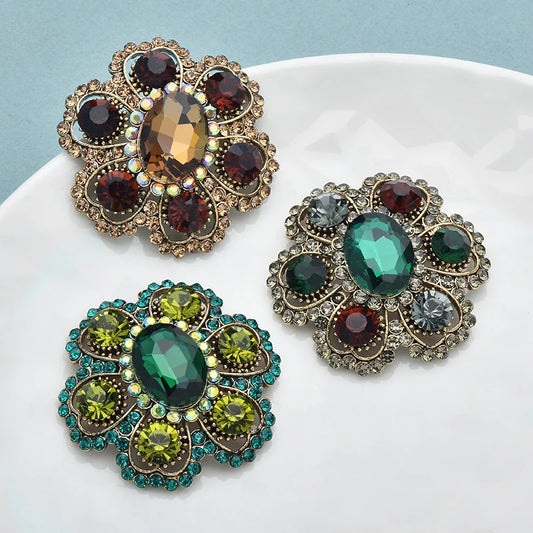Wuli&baby Elegant Round Flower Brooch 3-color Crystal Lovely Flowers Plants Brooches For Women's Clothes Dress Pins Gifts