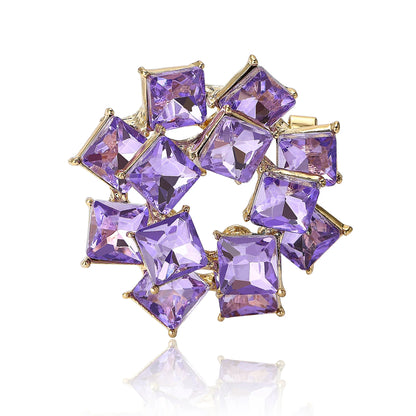 Beaut&Berry Vintage Double Layer Crystal Glass Brooches for Women Rhinestone Pins Friends Party Gifts Jewellery Accessories