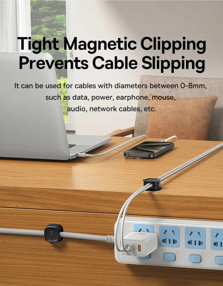 Baseus Cable Organizer Holder Magnetic Cable Smooth Adjustable Cord Holder Under Desk Cable Management Wire Keeper Cable Clips