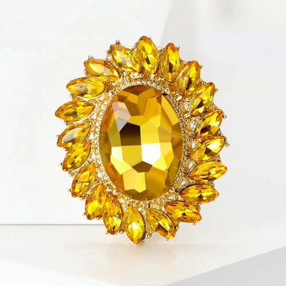 Crystal Oval Sunflower Brooches for Women Unisex 5-color Botanical Flower Pins Banquet Party Backpack Gifts Jewelry Accessories