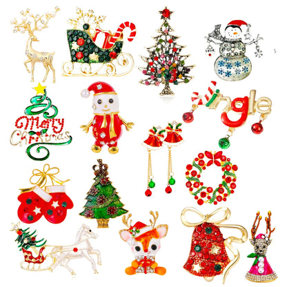 Green Rhinestone Christmas Tree Brooches Pins For Women Man Unisex Crystal Jewelry Gifts Clothes Accessories