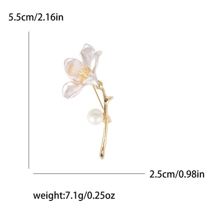 Luxury Pearl Enamel Flower Brooches for Women 4-color Botanical Pins Elegant Casual Accessories Perfect Gifts