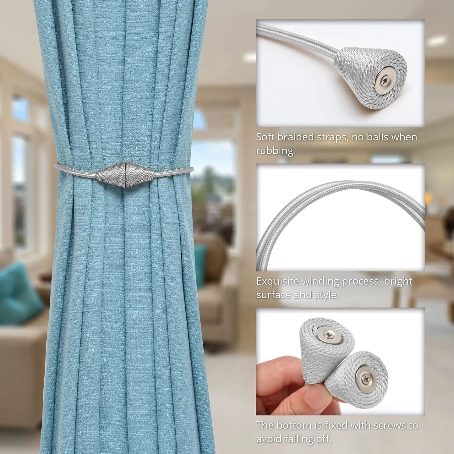 2pcs European style conical shaped strong magnetic curtain tiebacks for thin or heavy curtains, suitable for home, living room