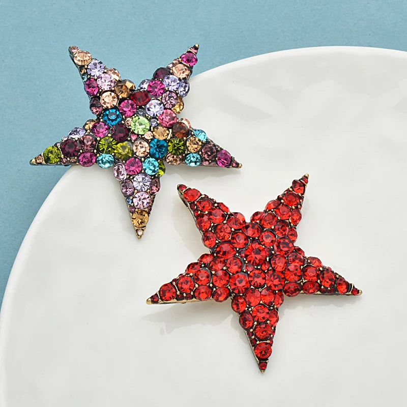 Wuli&baby Big Shining Star Brooches For Women Unisex Pretty 2-color Rhinestone Five-pointed Star Party Office Brooch Pins Gifts