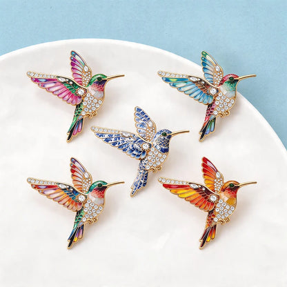 Wuli&baby Lovely Hummingbird Brooches Pins For Women Unisex 5-color Beautiful Rhinestone Bird Animal Party Casual Brooch Gifts