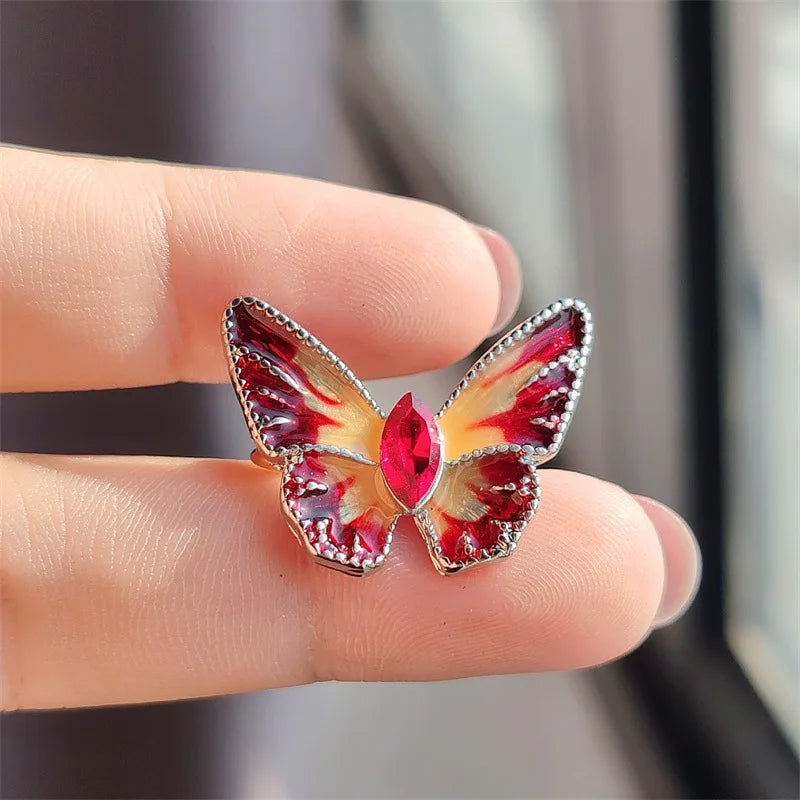 Trendy Enamel Rhinestone Butterfly Brooches For Women Luxury Large Crystal Insect Animal Brooch Pins Casual Office Jewelry Gift