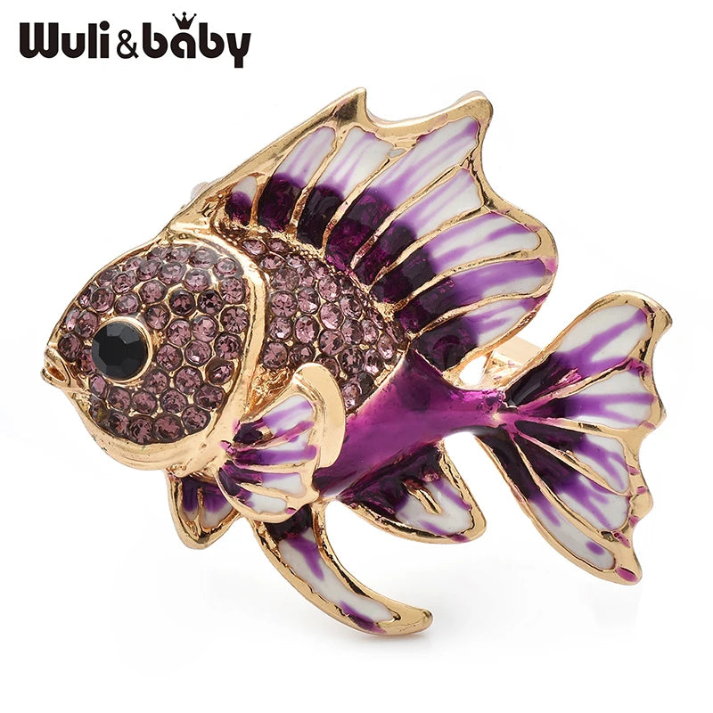 Wuli&baby Lovely Enamel Fish Brooches For Women Unisex 2-color Rhinestone Animal Party Casual Brooch Pins Gifts