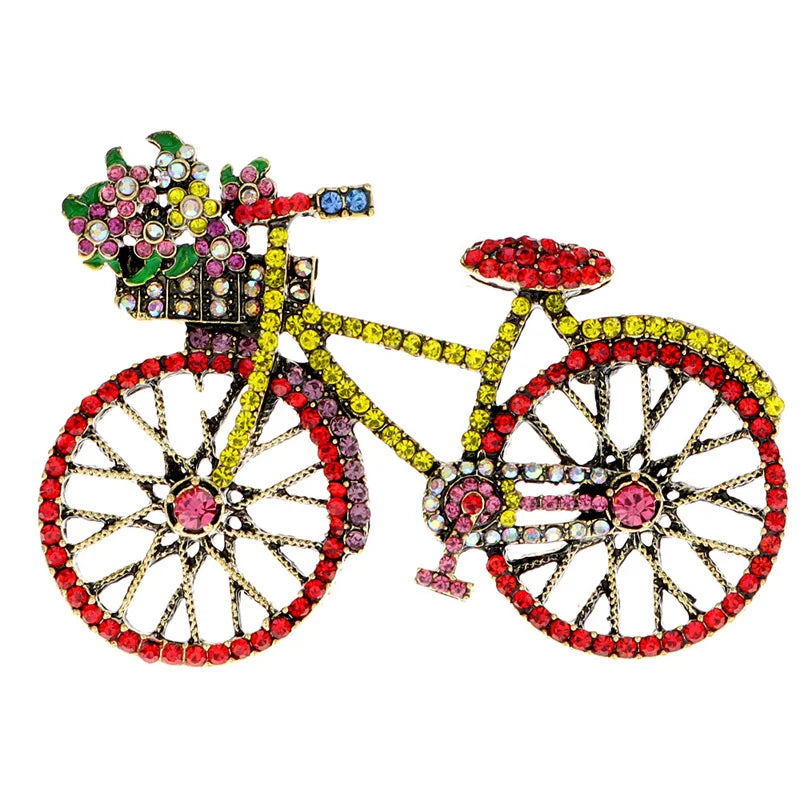 Fashion Women Men Vintage Baroque Bicycle Flower Full Crystal Badges Pins Palace Unisex Exquistie Bike Jewelry Accessories