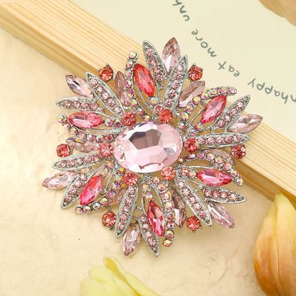 SKEDS Full Crystal Shining Boutique Flower Brooch Badges For Women Exaggerated Exquisite Decoration Pin Accessories