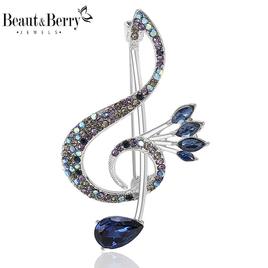 Beaut&Berry Luxury Rhinestone Music Note Brooches for Women Unisex Glamour Pins Casual Party Accessories New Year Gifts Friends