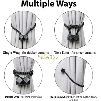 2/4pcs Curtain Tiebacks with Strong Magnet Thick Rope Design Bedroom Living Room Kitchen Durable for Office, Home Decoration