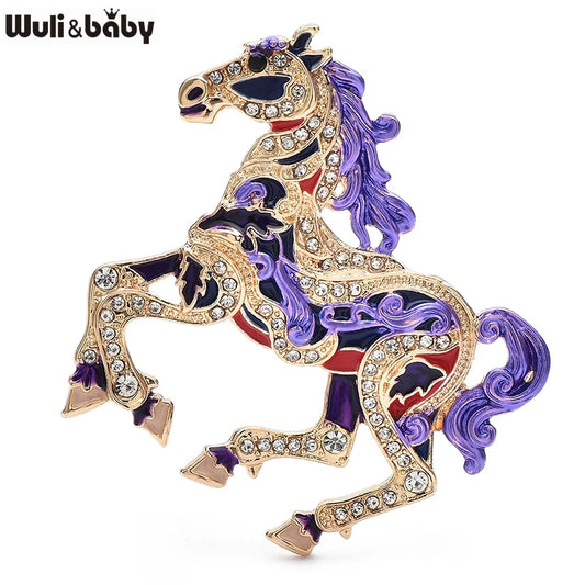 Wuli&baby Luxury Running Horse Brooches For Women Unisex 4-color Enamel Powerful Animal Year Of The Horse  Party Brooches Pins