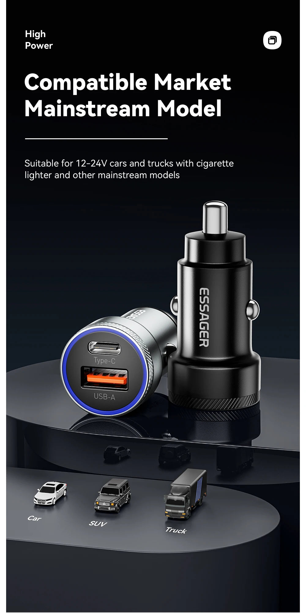 Essager 54W USB Car Charger 5A Fast Charge 3.0 QC  SCP AFC 30W USB Type C Quick Charging For Xiaomi poco iPhone Huawei Samsung