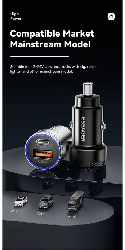 Essager 54W USB Car Charger 5A Fast Charge 3.0 QC  SCP AFC 30W USB Type C Quick Charging For Xiaomi poco iPhone Huawei Samsung