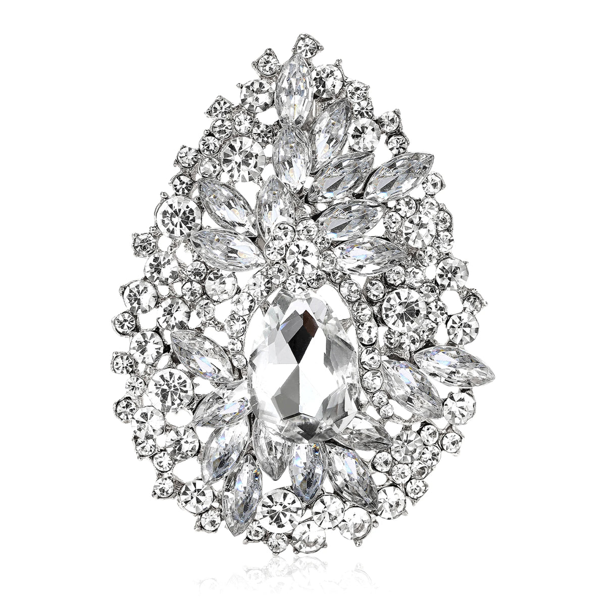 Beaut&Berry Luxury Crystal Flower Brooches for Women Unisex Water Drops Pins Friends Party Gifts Banquet Jewellery Accessories