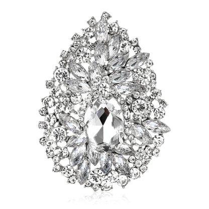 Beaut&Berry Luxury Crystal Flower Brooches for Women Unisex Water Drops Pins Friends Party Gifts Banquet Jewellery Accessories