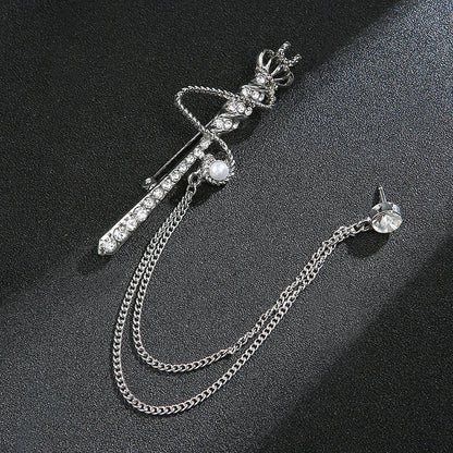 Crown Chain Brooch Vintage Tassel Crystal Brooch Temperament Rhinestone Lapel For Women Dress Mens Shirt Suit Set Collar Jewelry