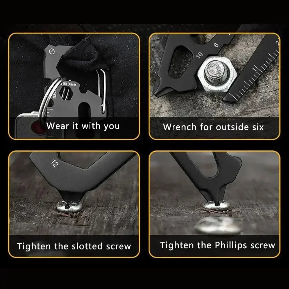 Stainless Steel Multifunction Carabiner Keychain, Bottle Opener Card Tool, Outdoor Camping Climbing Portable Accessories
