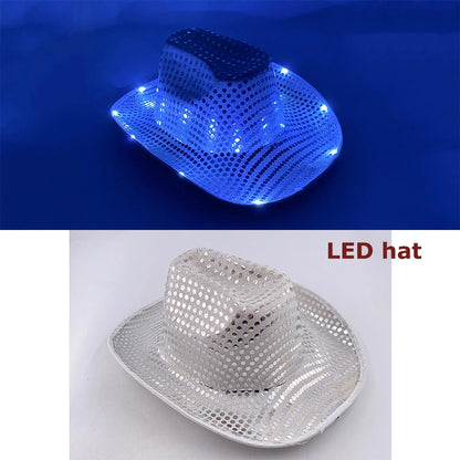 LED Glowing Cowgirl boy Hat Neon Luminous Bride Hat For Holiday Light Up Supplies Fluorescent Party Props Bachelorette Party Hat
