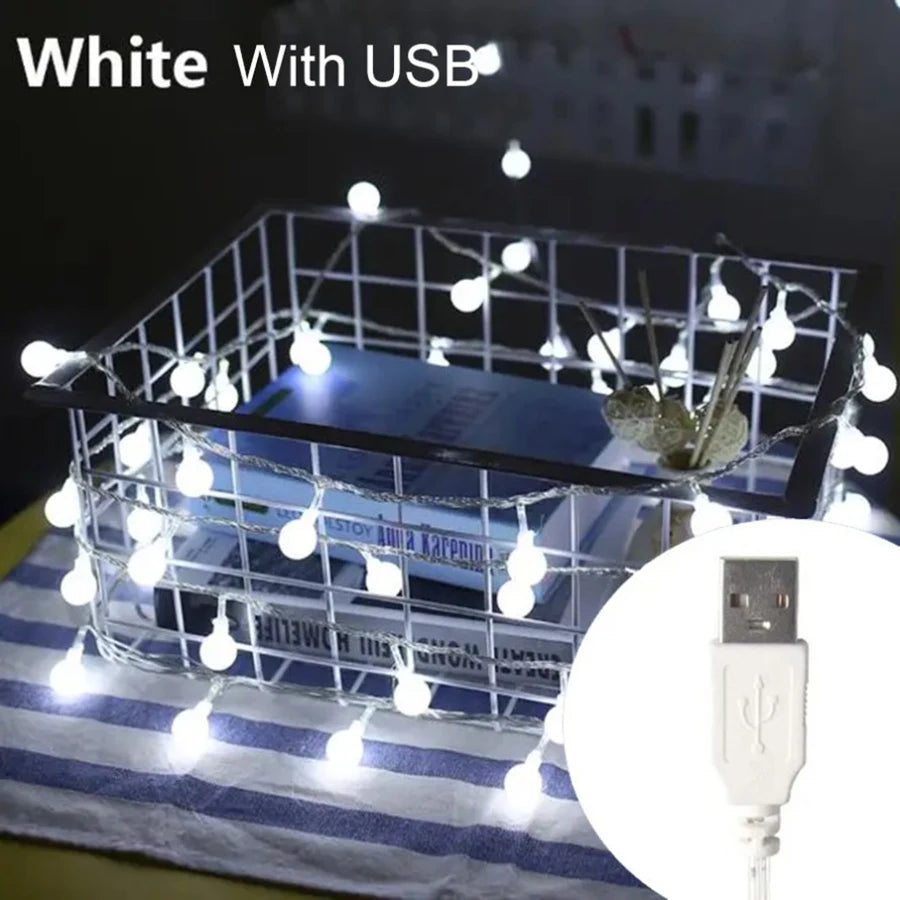 LED String Fairy Ball Lights USB/Battery Box Outdoor Ball Chain Lights Garland Lights Party Home Wedding Garden Christmas Decor