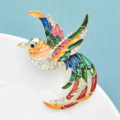 Wuli&baby Beautiful Flying Bird Brooches For Women Lady Rhinestone Enamel Long Tail Birds Party Office Brooch Pins Gifts