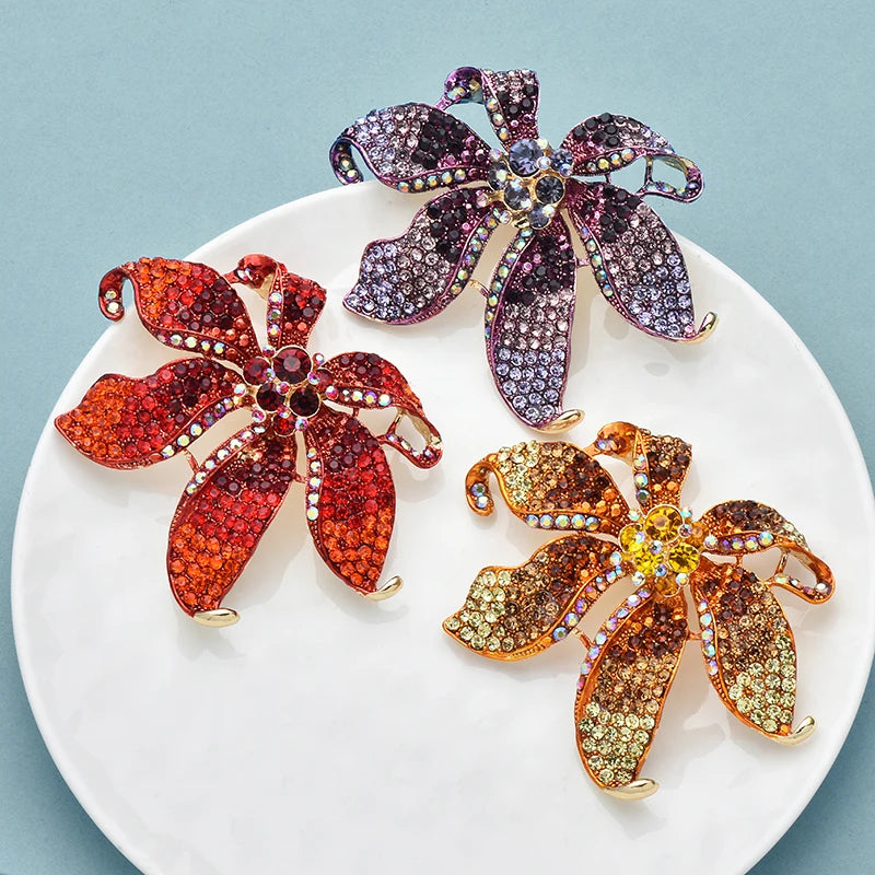 Wuli&baby Huge Luxury Sparkling Flower Brooches 3-color Big Charming Flowers Brooch For Women's Clothes Coat Winter Pins