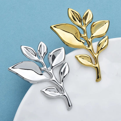 Wuli&baby Stianless Steel Leaves Brooches For Women Men 2-color Flowers Plants Easy-match Party Office Brooch Pin Gifts