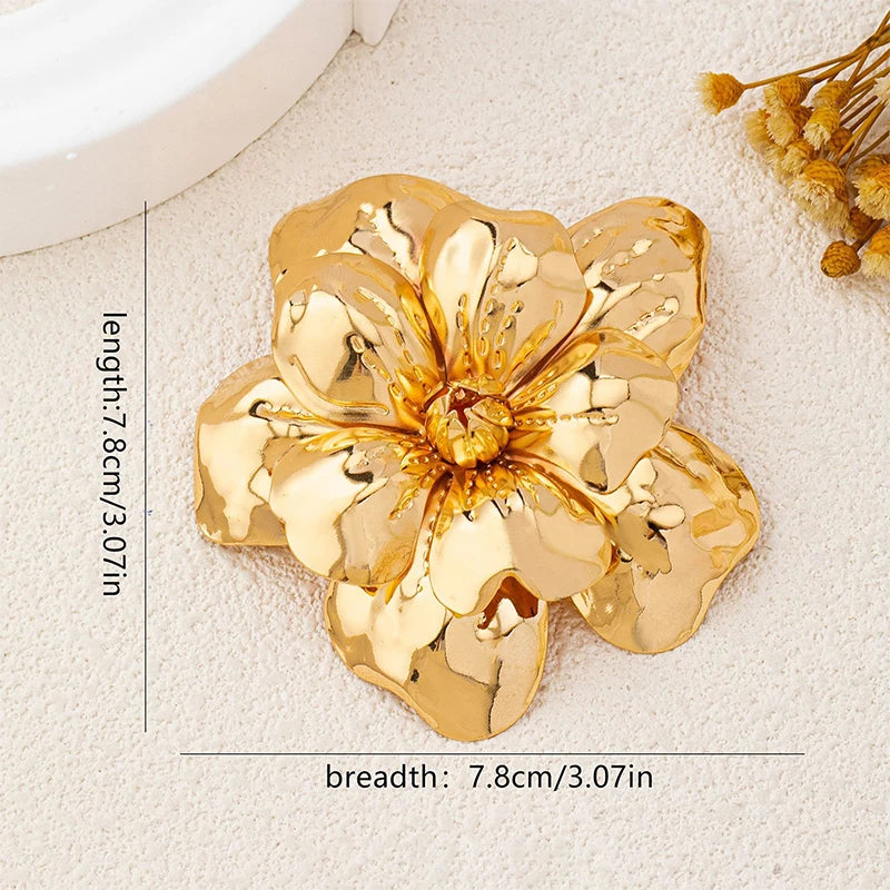 Women Large Statement 3D Layered Golden Flower Brooch Bold Retro Statement Elegant Collar Accessory For Party Wedding Daily Wear