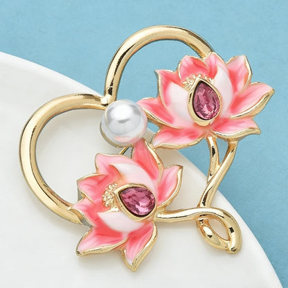 Wuli&baby Enamel Lotus Heart Brooches For Women Lady Pink Flowers Love Office Casual Brooch Pins Gifts