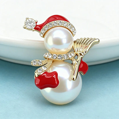 Wuli&baby Lovely Snowman Brooches Pins For Women Unisex Pearl Enamel Winter Snowman Christmas Brooch Pin New Year Gifts