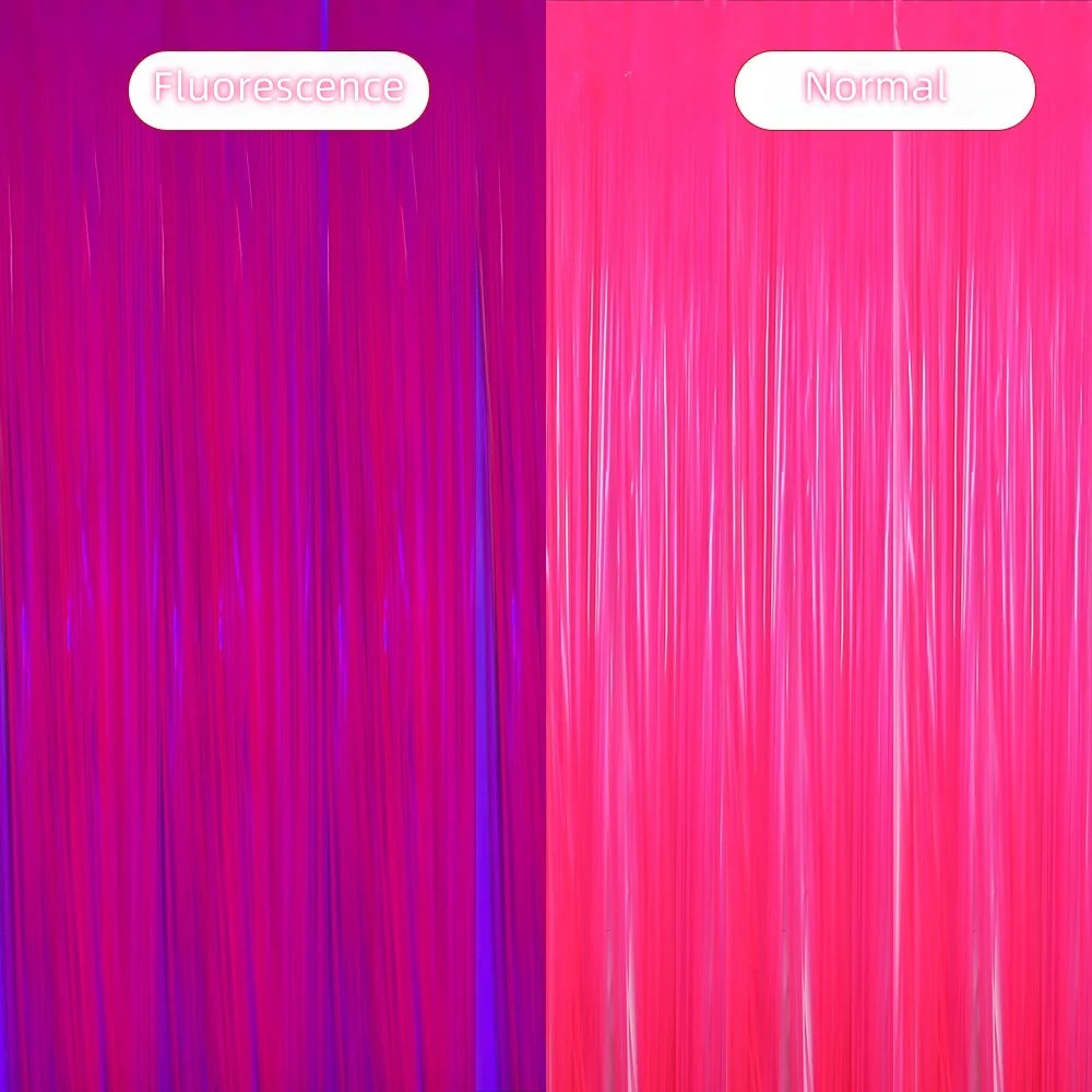 1*2M Fluorescent Macaron Rain Silk Curtain Foil Tassel Carnival Party Bar Birthday Party Halloween Decoration Backdrop Props