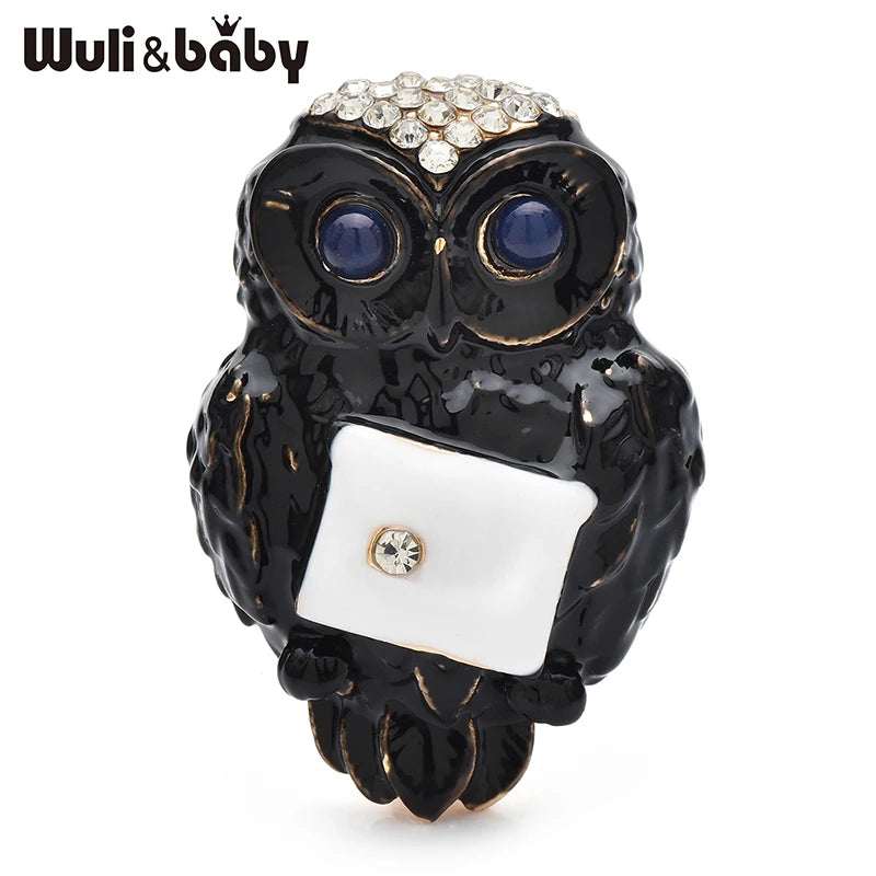 Wuli&baby Cute Enamel Owl Brooches For Women Unisex 2-color Rhinestone Bird Animal Party Casual Brooch Pins Gifts