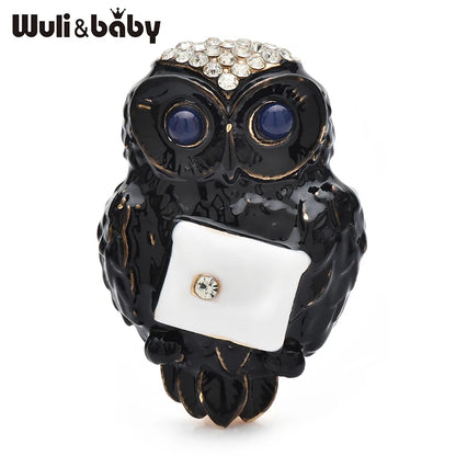 Wuli&baby Cute Enamel Owl Brooches For Women Unisex 2-color Rhinestone Bird Animal Party Casual Brooch Pins Gifts