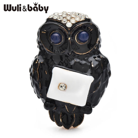 Wuli&baby Cute Enamel Owl Brooches For Women Unisex 2-color Rhinestone Bird Animal Party Casual Brooch Pins Gifts