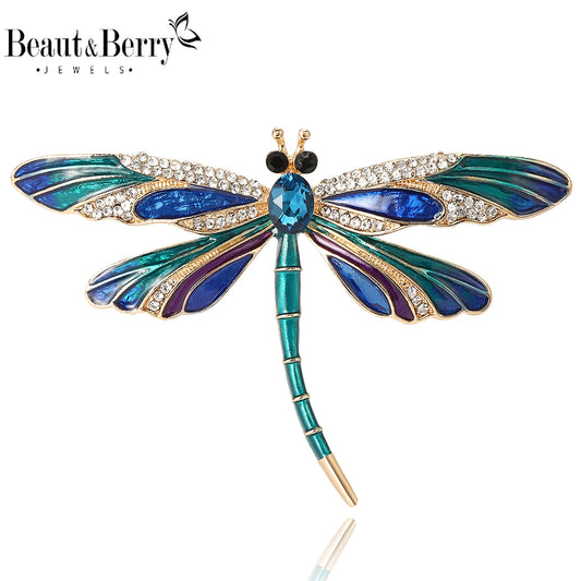 Beaut&Berry Enamel Rhinestone Dragonfly Brooches for Women Unisex Insect Pins Casual Party Accessories Gifts Friends Decoration