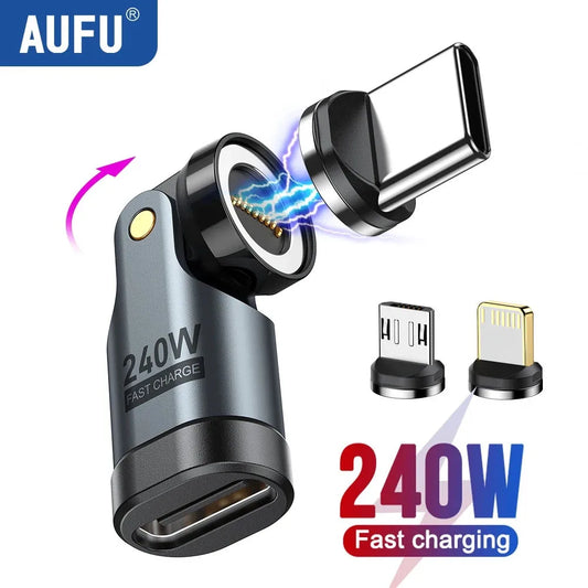 AUFU 9pin Magnetic OTG Adapter Type C Female to Type C IOS Micro Male Converter PD 240W Fast Charging Adapter For iPhone Laptop