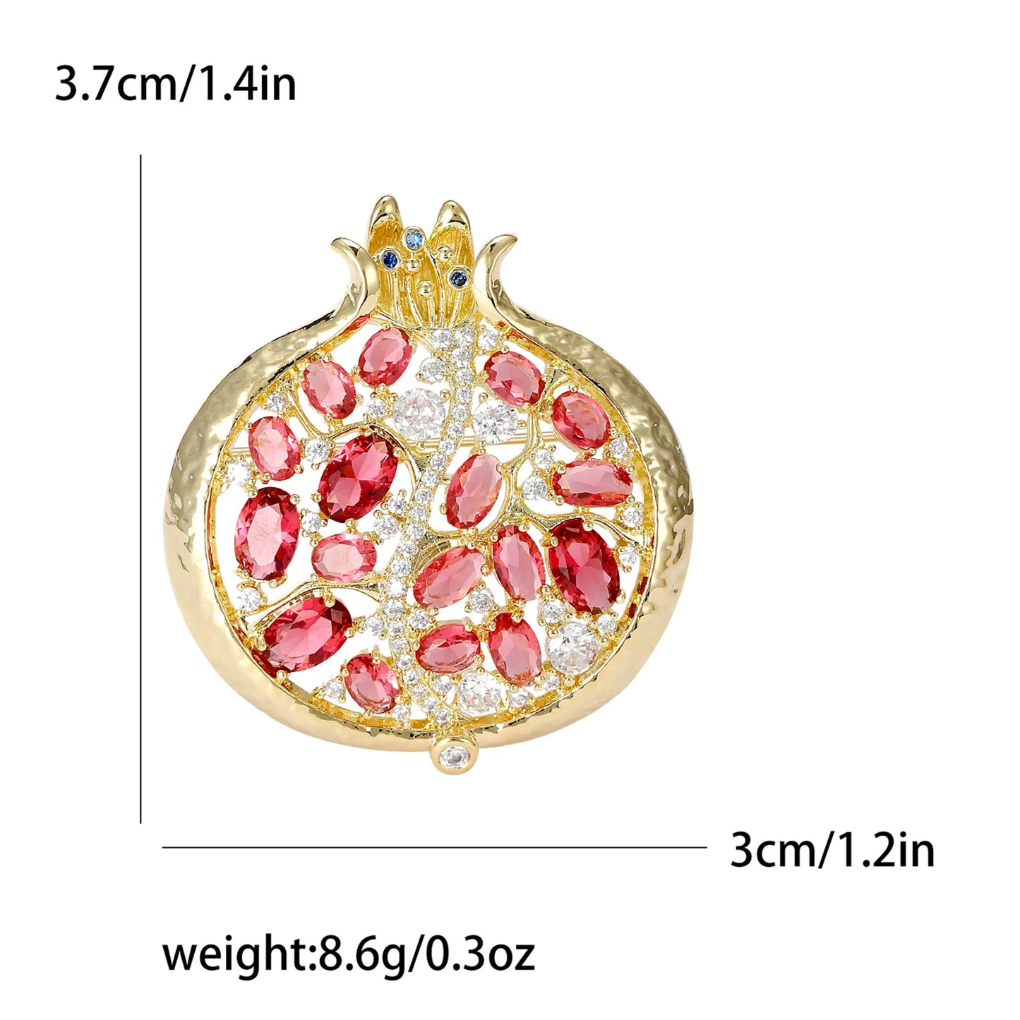 Essh&Pule Chinoiserie Pomegranate Brooch Red Enamel Rhinestone Fruit Lapel Pin Oriental Lucky Women Suit Coat Jewelry Gift