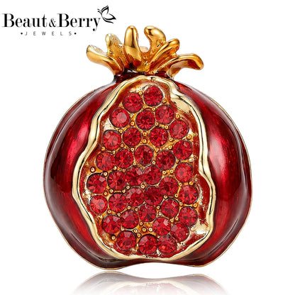 Beaut&Berry Luxury Enamel Pomegranate Brooches for Women Unisex Fruit Pins Casual Party Jewelry Accessories Gifts Decoration