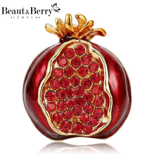 Beaut&Berry Luxury Enamel Pomegranate Brooches for Women Unisex Fruit Pins Casual Party Jewelry Accessories Gifts Decoration