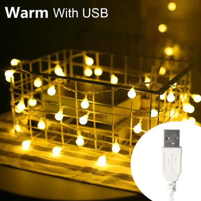 LED String Fairy Ball Lights USB/Battery Box Outdoor Ball Chain Lights Garland Lights Party Home Wedding Garden Christmas Decor
