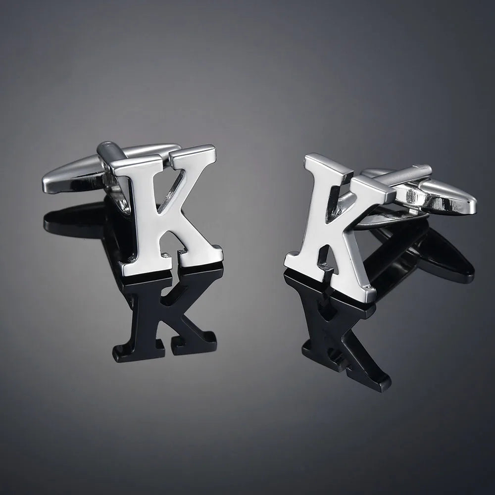 Simple Silver Color 26 Letter Cufflinks for men A to Z Alphabet Initial Cuff Links Business Suit Shirt Button Wedding Jewelry