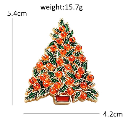 Wuli&baby Christmas Tree Brooches For Women Unisex Enamel Red-beads New Year Tree Party Casual Brooch Pin Gifts