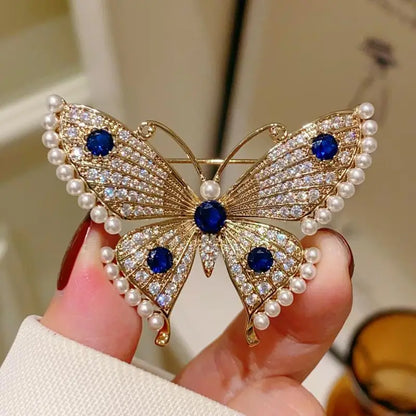 Fashion Luxury Pearl Rhinestone Butterfly Brooches For Women Clothing Coat Accessries Gifts