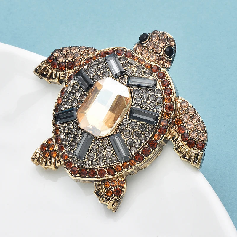 Wuli&baby Vintage Swim Turtle Brooches For Women Unisex Metal Rhinestone Water Animal Party Casual Brooch Pins Gifts