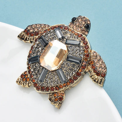 Wuli&baby Vintage Swim Turtle Brooches For Women Unisex Metal Rhinestone Water Animal Party Casual Brooch Pins Gifts