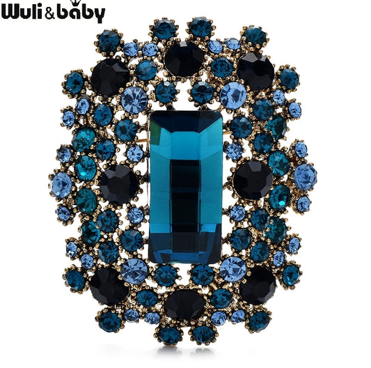 Wuli&baby High Quality Royal Style Geometric Flower Brooches 3-color Crystal Party Brooch Pins For Women's Clothes Gifts